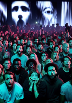personnes effrayés durant la diffusion d'un film pendant notre festiv'halloween